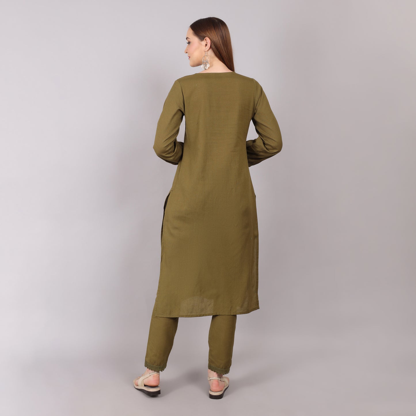 Lightweight and versatile mud green organic cotton kurta set, offering effortless style and sustainability.