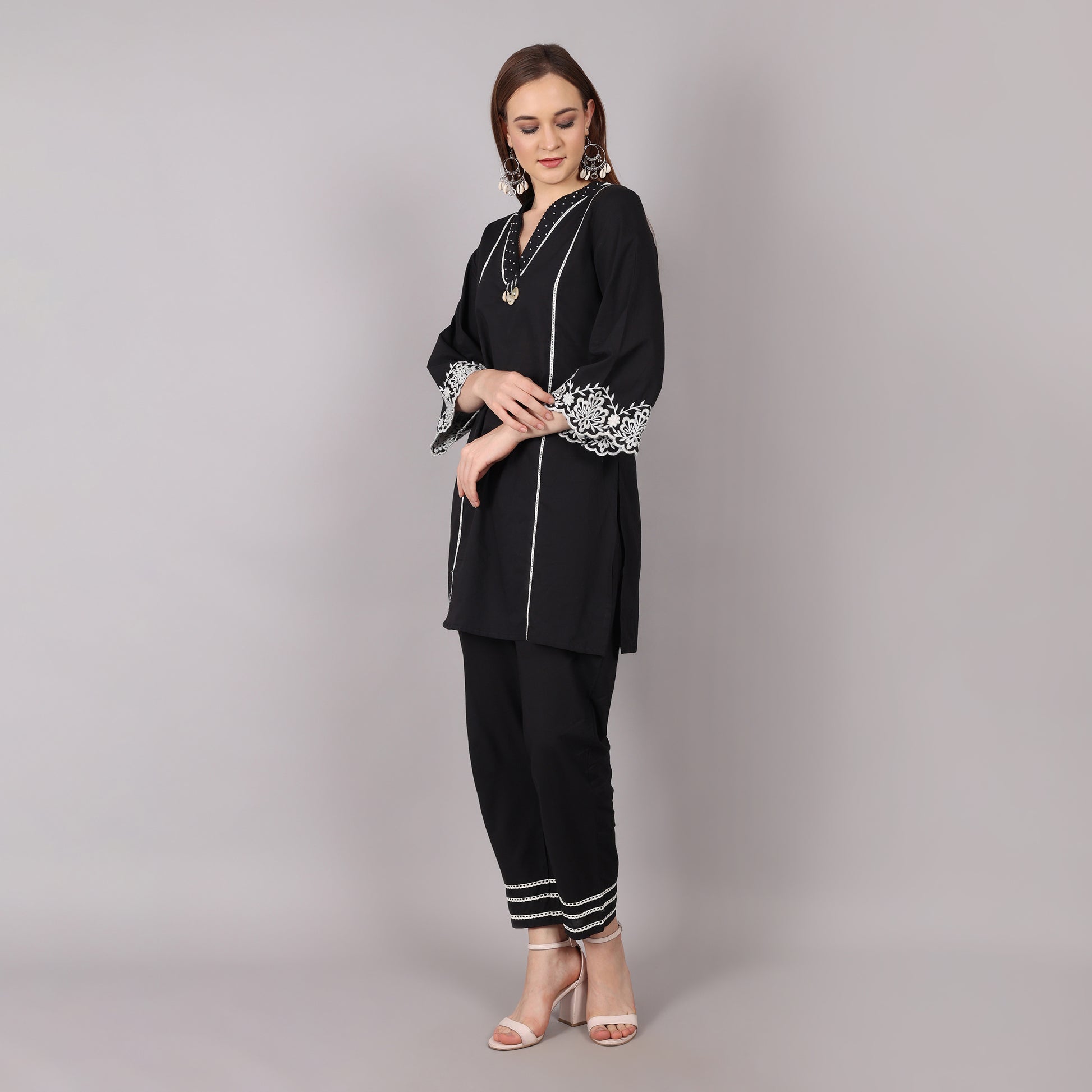 Sophisticated cotton black co-ord set with a timeless design, perfect for any occasion.