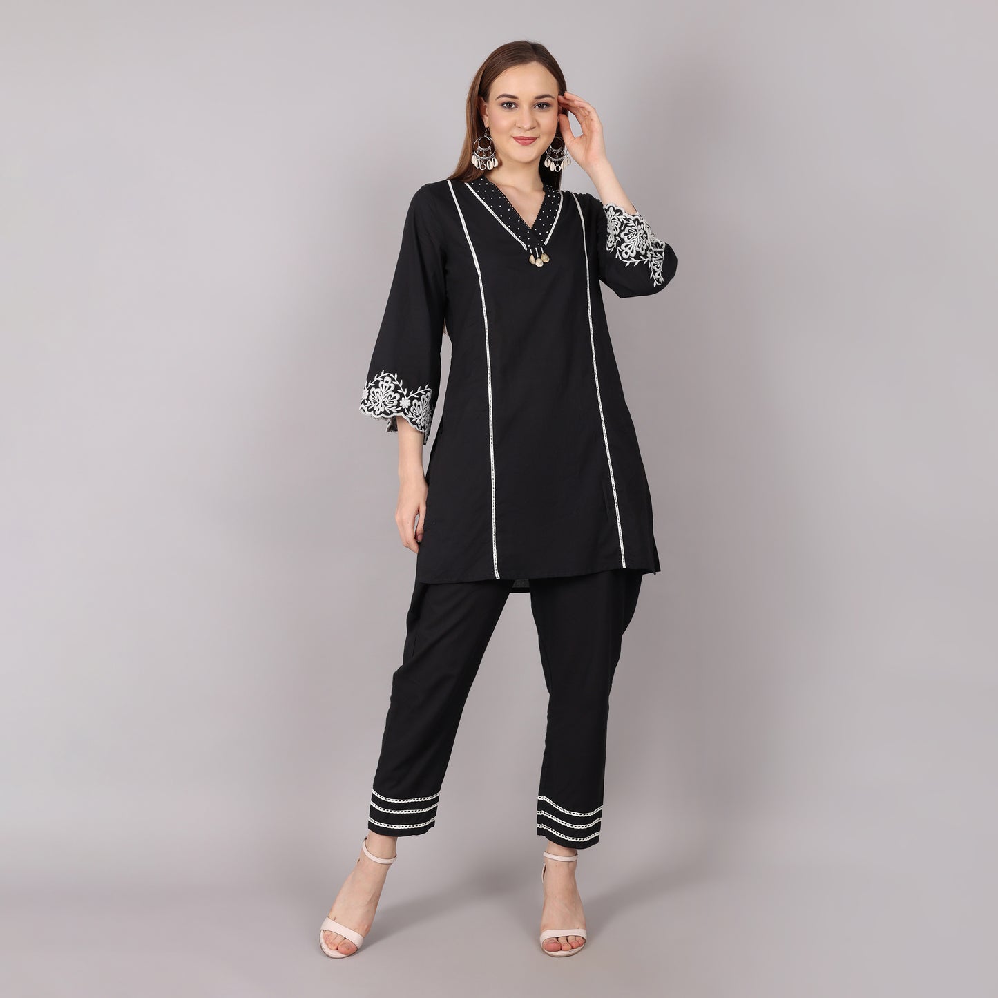 Graceful dreamy black co-ord set crafted from breathable cotton for all-day comfort.