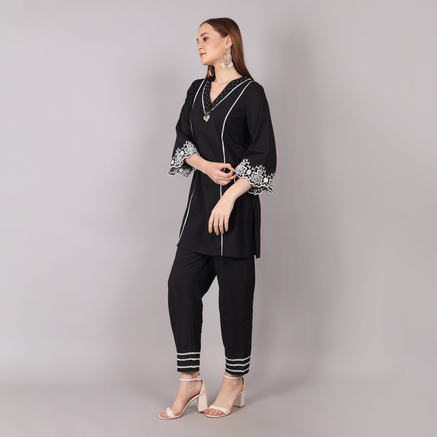 Stylish cotton black co-ord set for women, ideal for a modern and effortless fashion statement.