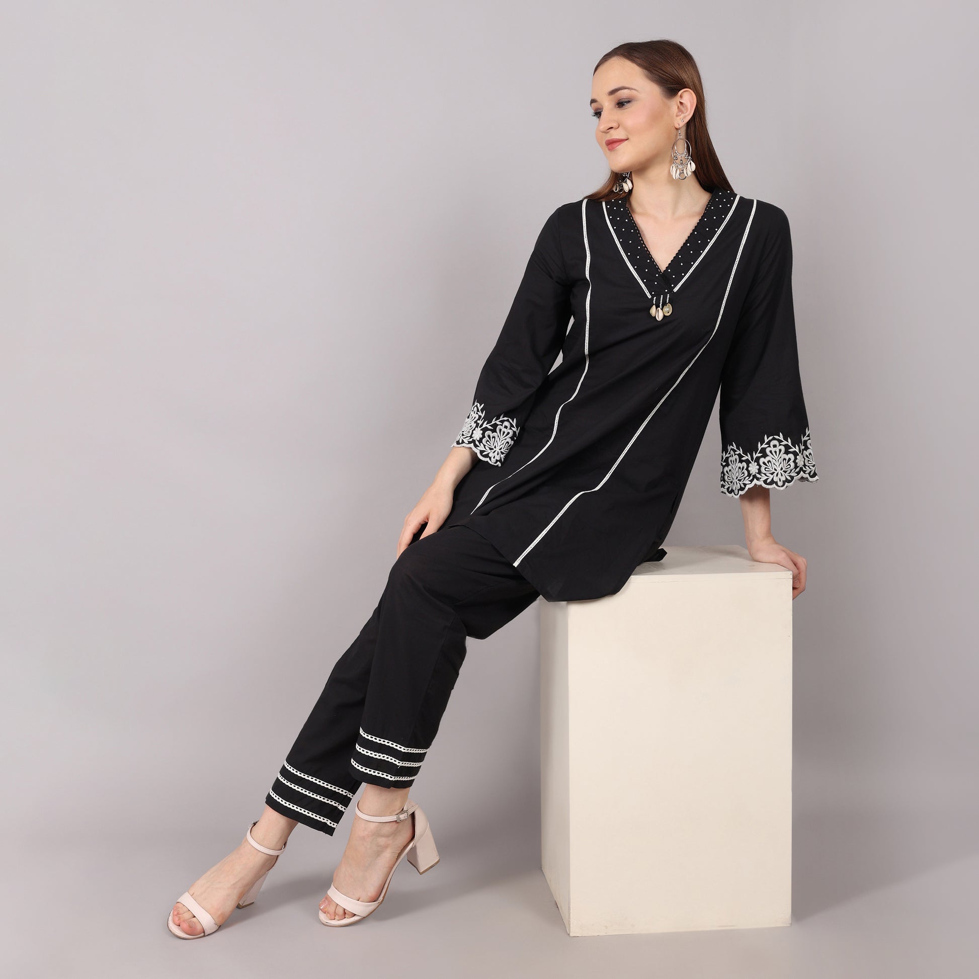 Elegant cotton dreamy black co-ord set designed for a stylish and comfortable look.