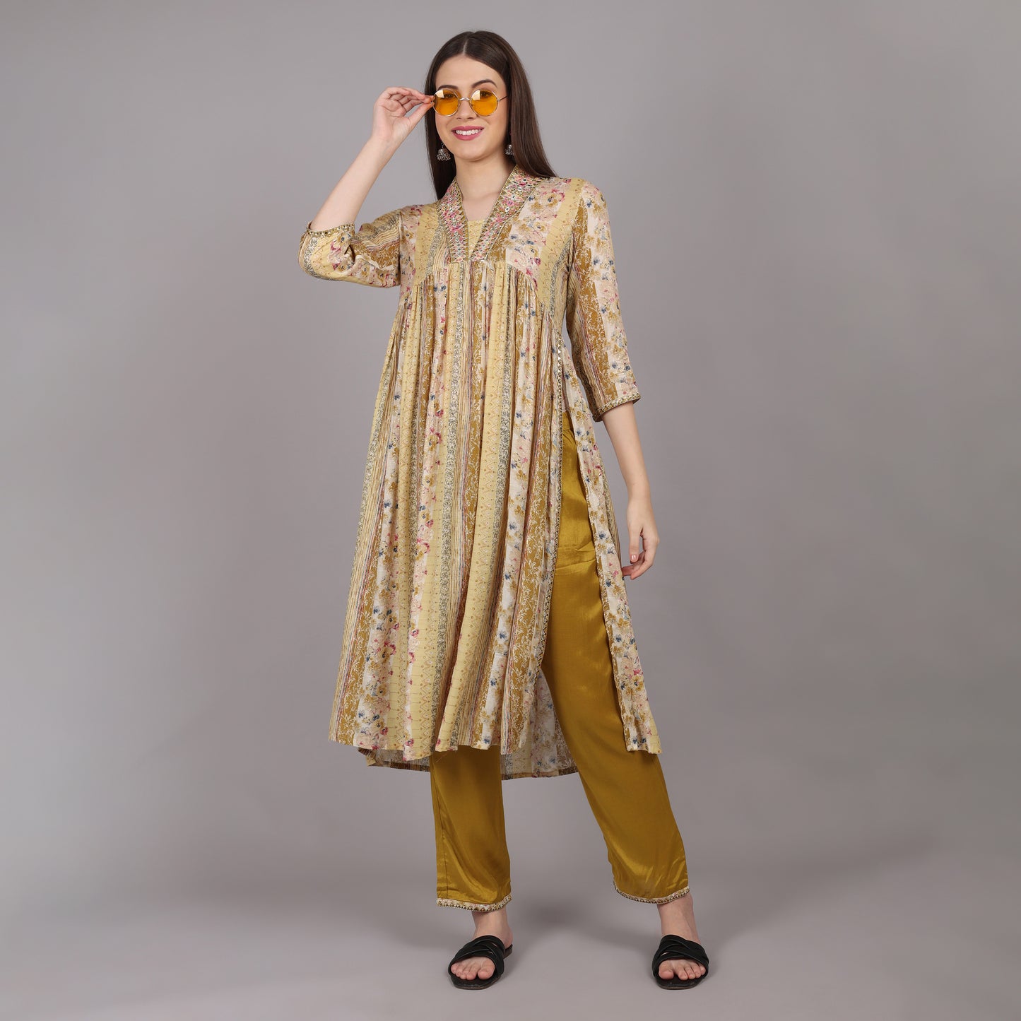 Chic and trendy Nyra cut kurta set, perfect for festive, casual, and semi-formal occasions.