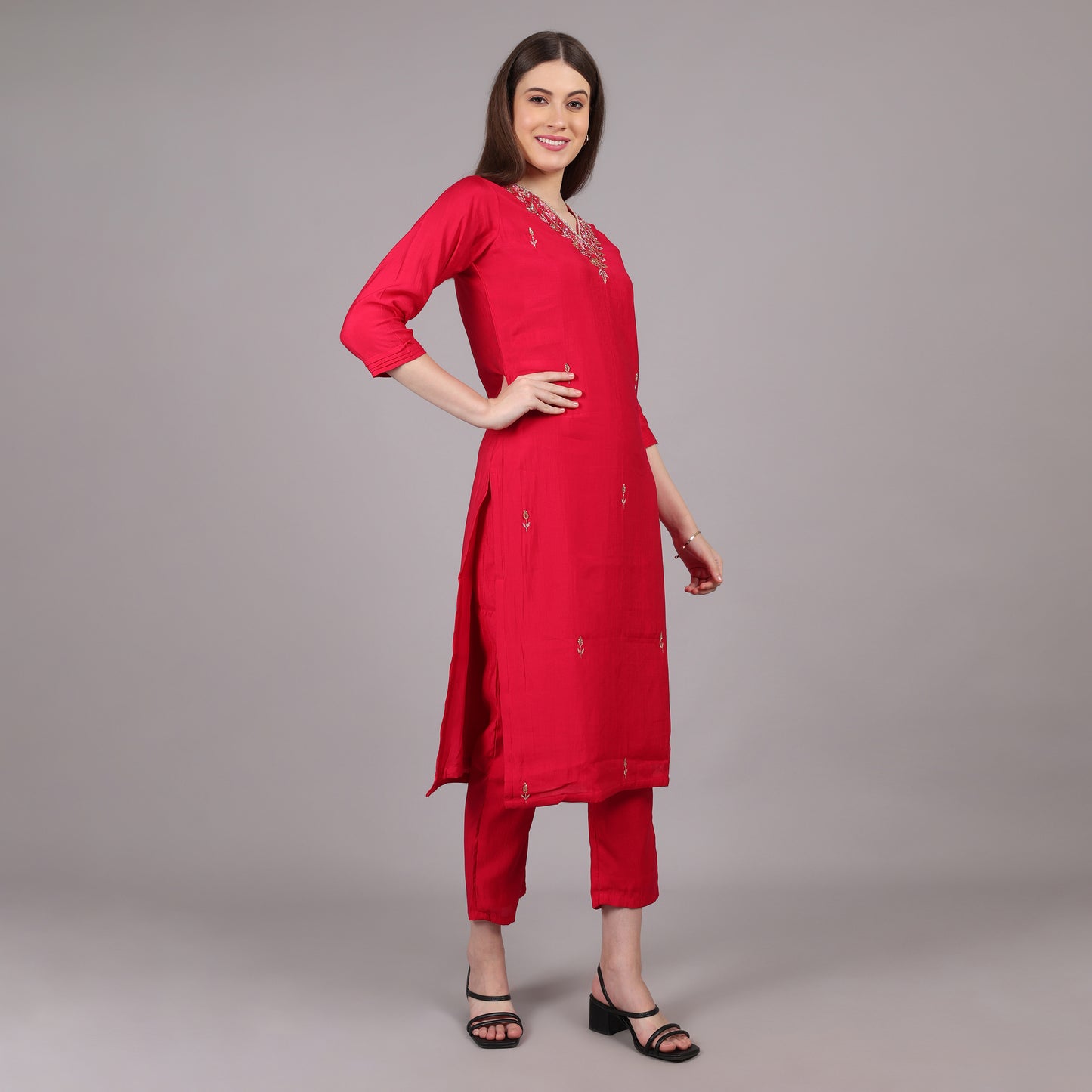 Trendy magenta Gajji silk kurta set, blending traditional elegance with modern comfort.