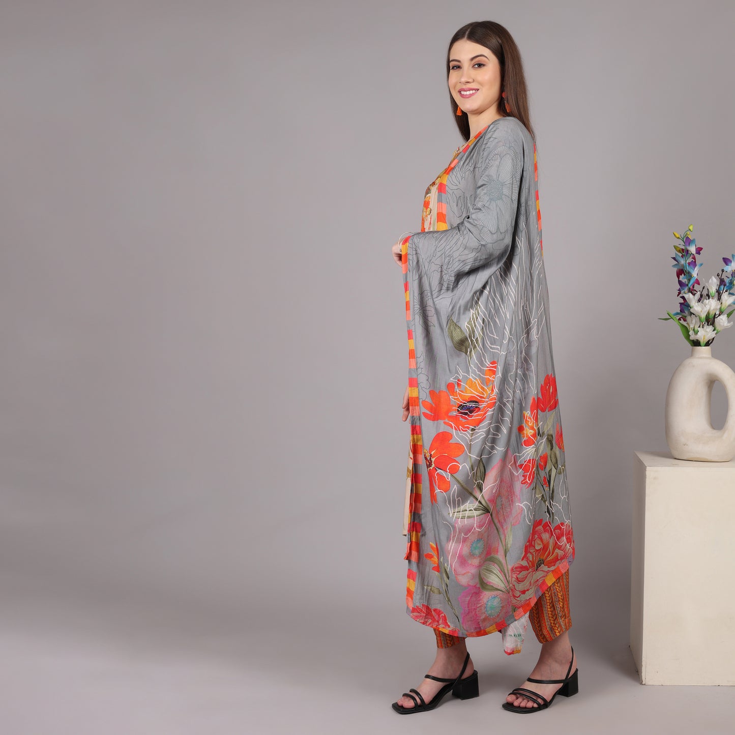 Lightweight and breathable pure crepe kurta set, offering comfort with sophisticated detailing.