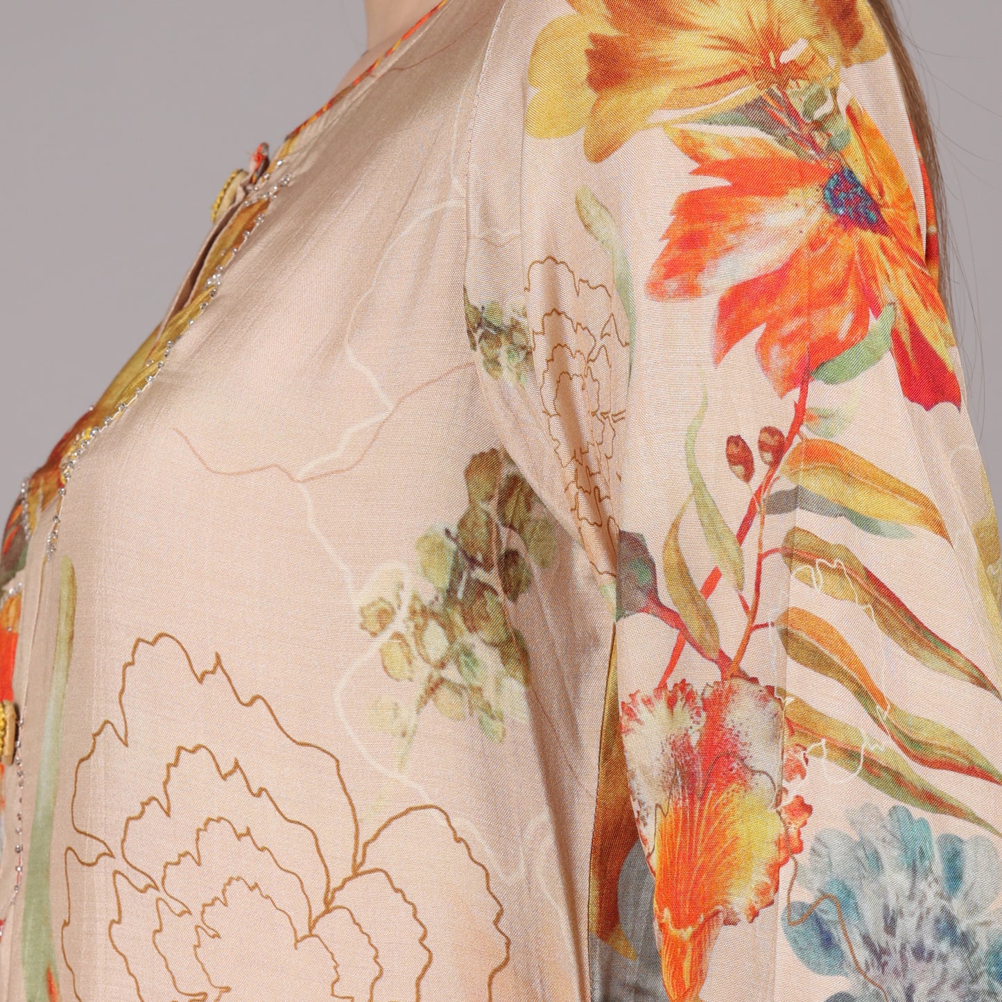 Elegant pure crepe kurta set with intricate handwork, perfect for a refined ethnic look.