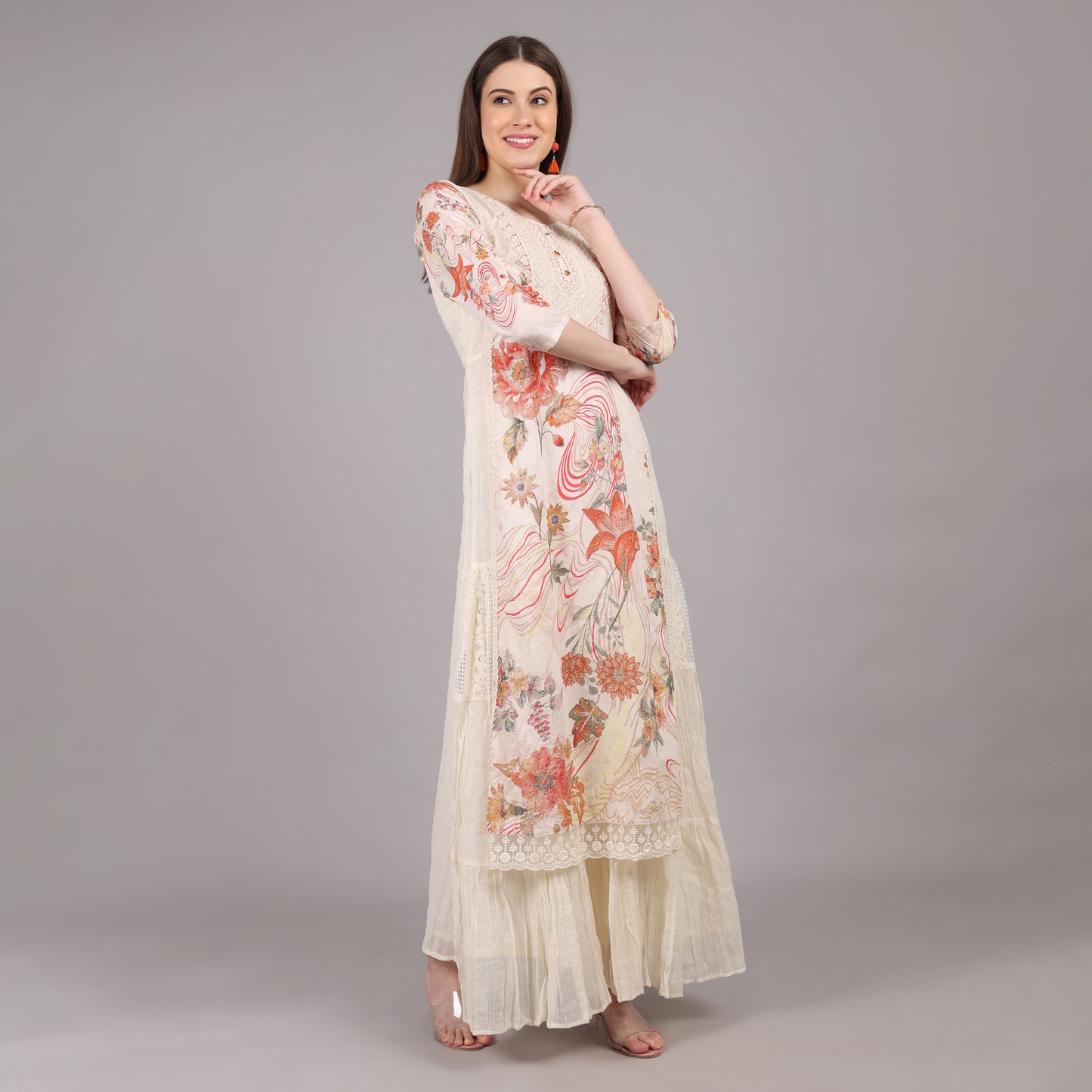 Trendy Mulmul cotton long dress, ideal for vacations, brunches, and relaxed gatherings.