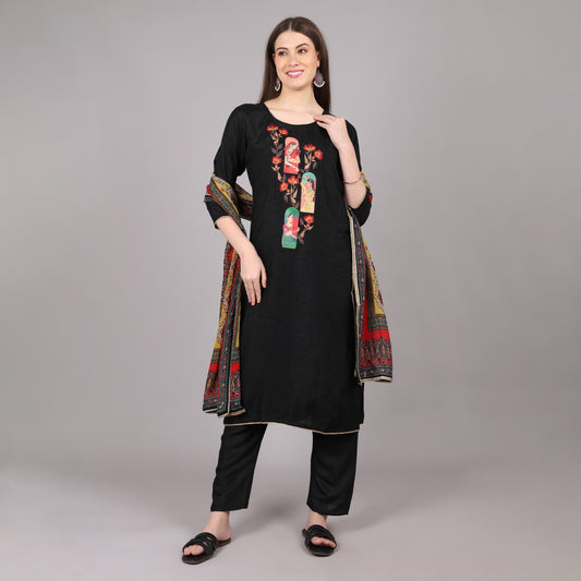 Chic and stylish black mulberry silk kurta set, perfect for festive and formal occasions.