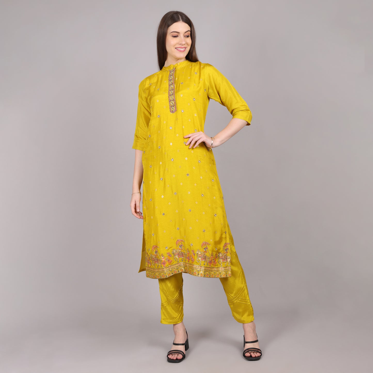 Lightweight and breathable Palki handwork kurta set, offering comfort with intricate handcrafted artistry.