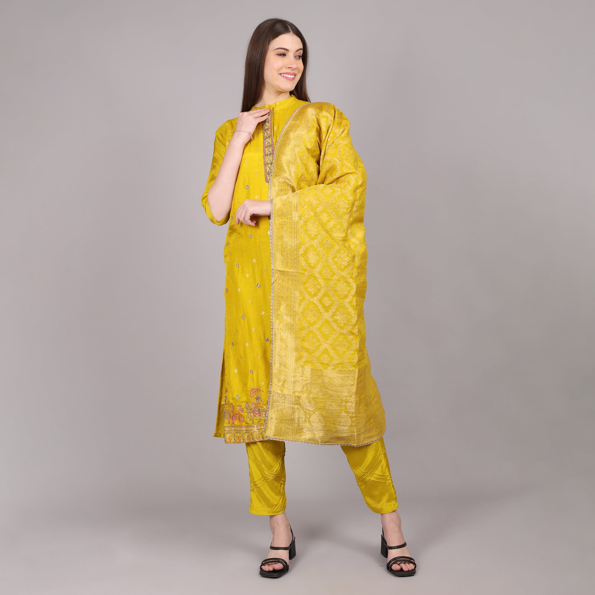 Elegant Palki handwork kurta set featuring intricate embroidery for a regal and sophisticated look.