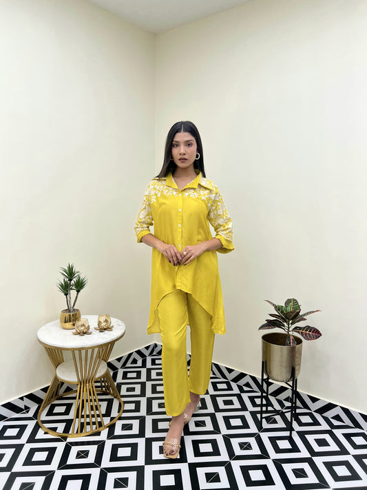 Lime Yellow Chinon Silk Co-ord Set