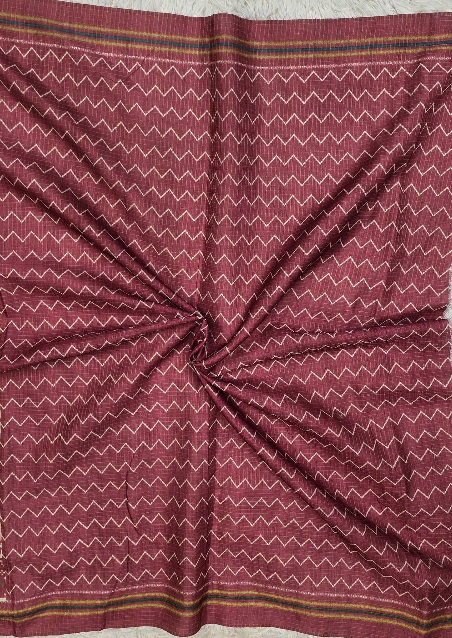 Elegant Cream & Maroon Tussar Silk Patola Print Saree