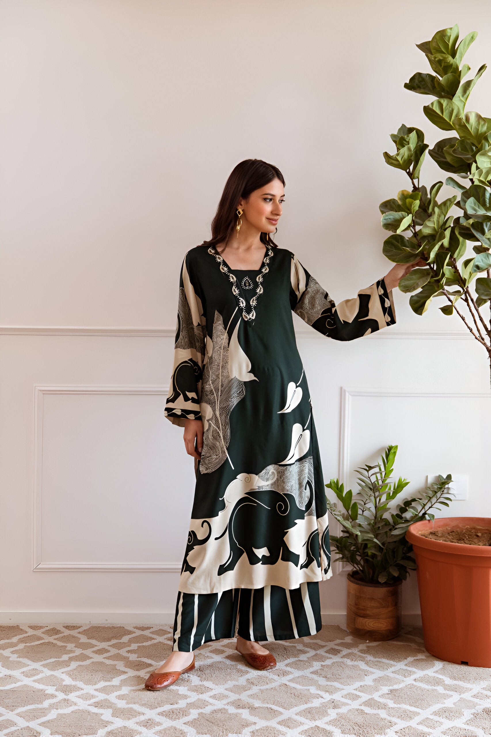 Trendy bottle green A-line kurta set crafted for comfort and style, ideal for any celebration.