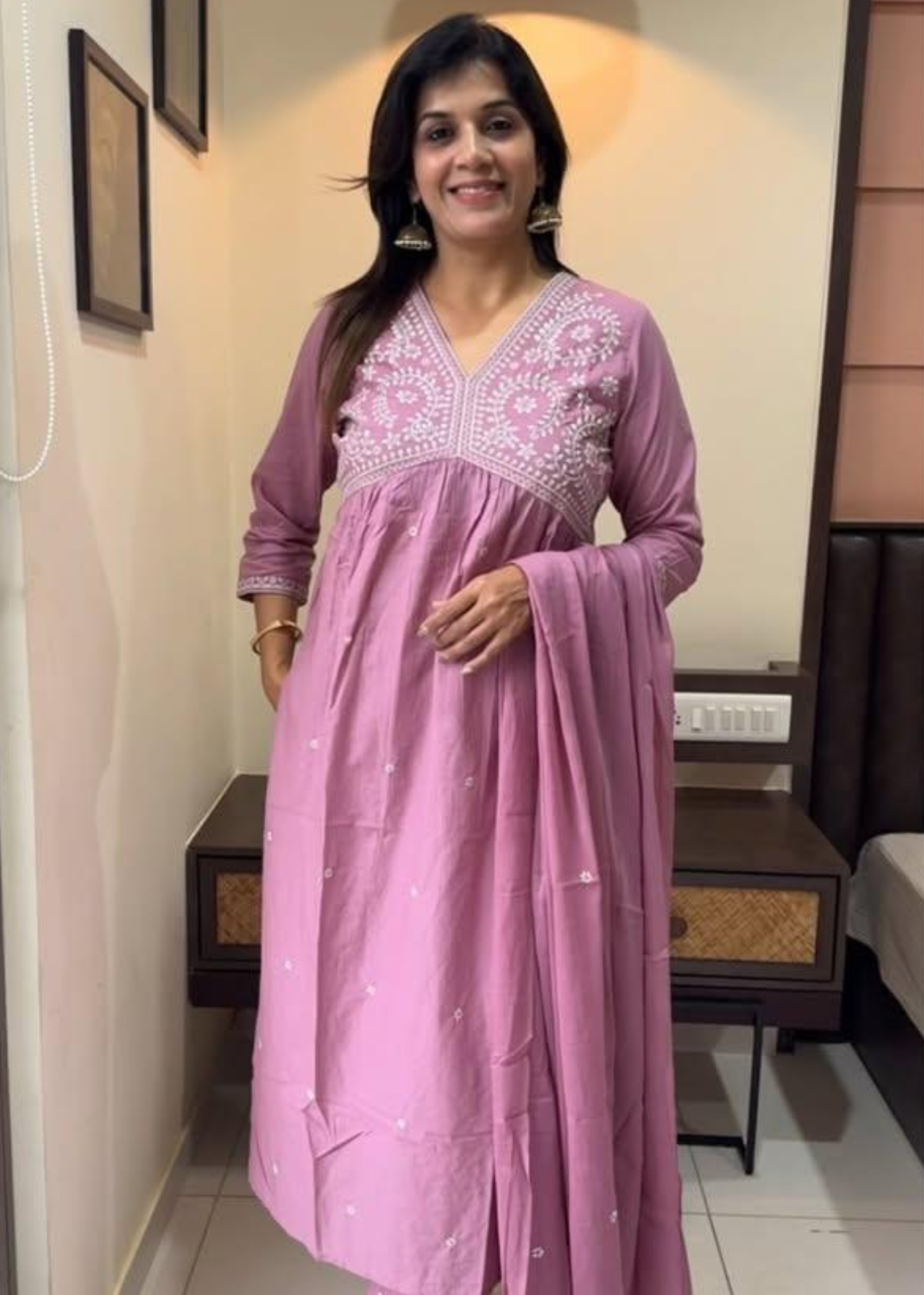 Pure Fine Cotton Embroidered Kurta- Pink