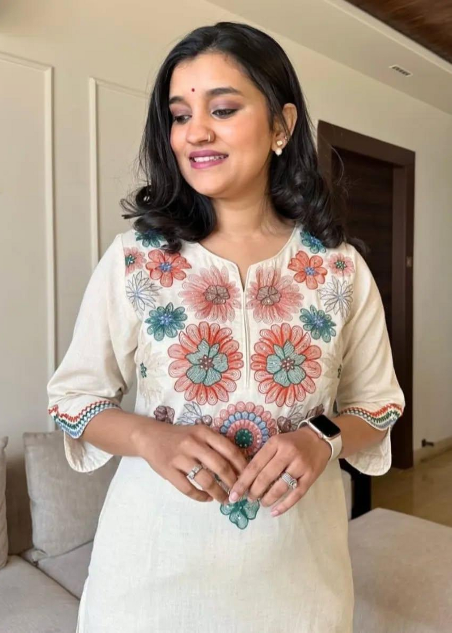 Elegant pure khadi cotton flex kurta set with intricate thread work, offering a perfect blend of tradition and comfort.