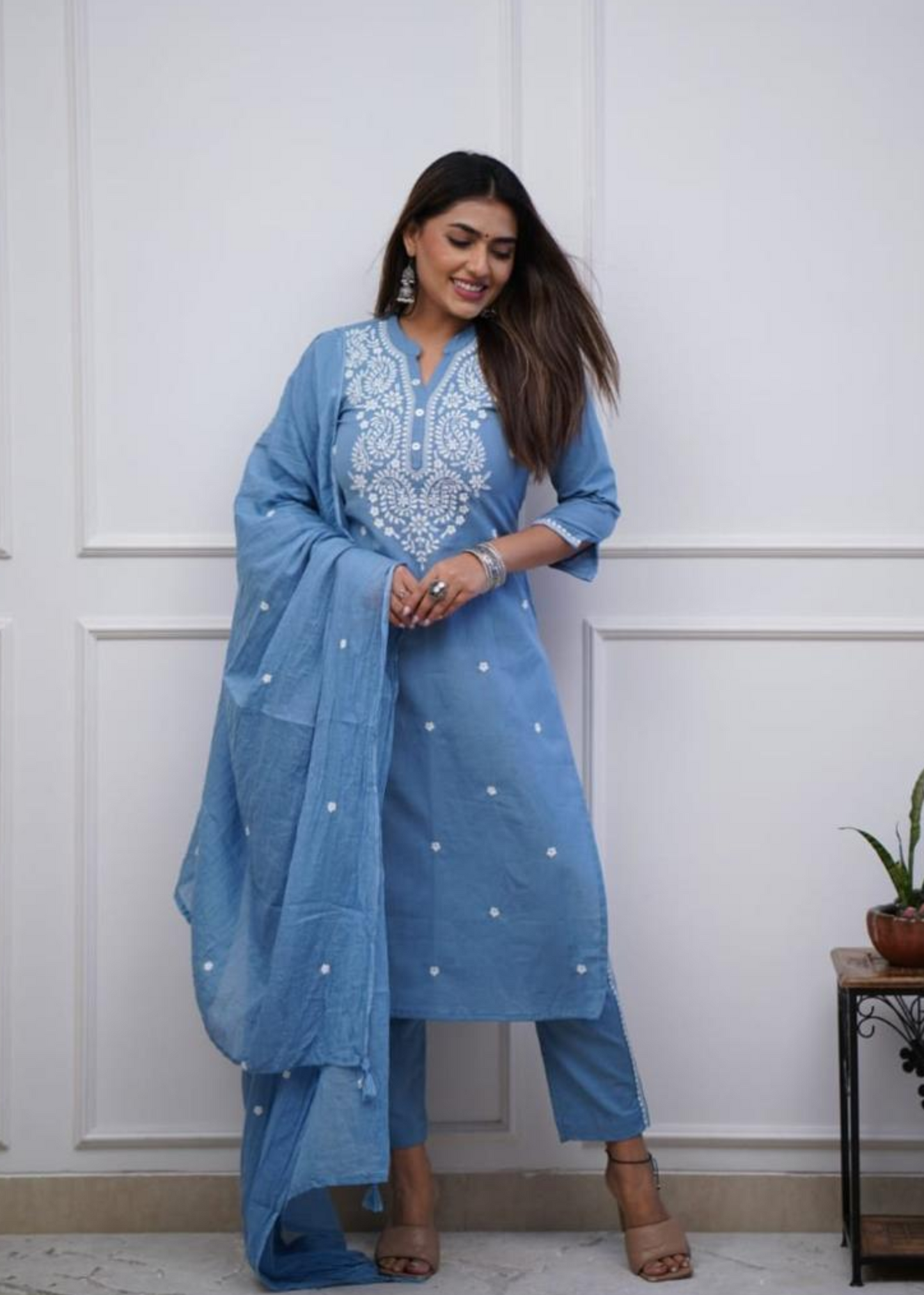 Lightweight and cozy embroidered cotton kurta set, ideal for both casual and festive occasions.