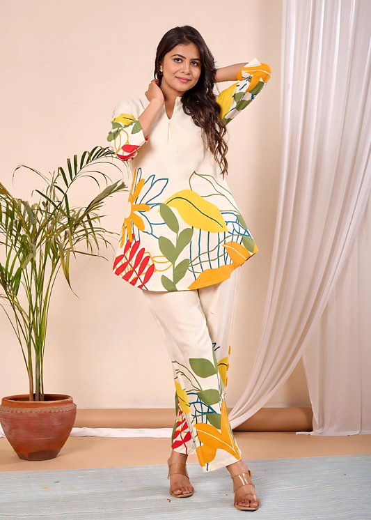 floral printed khadi co-ord set for women