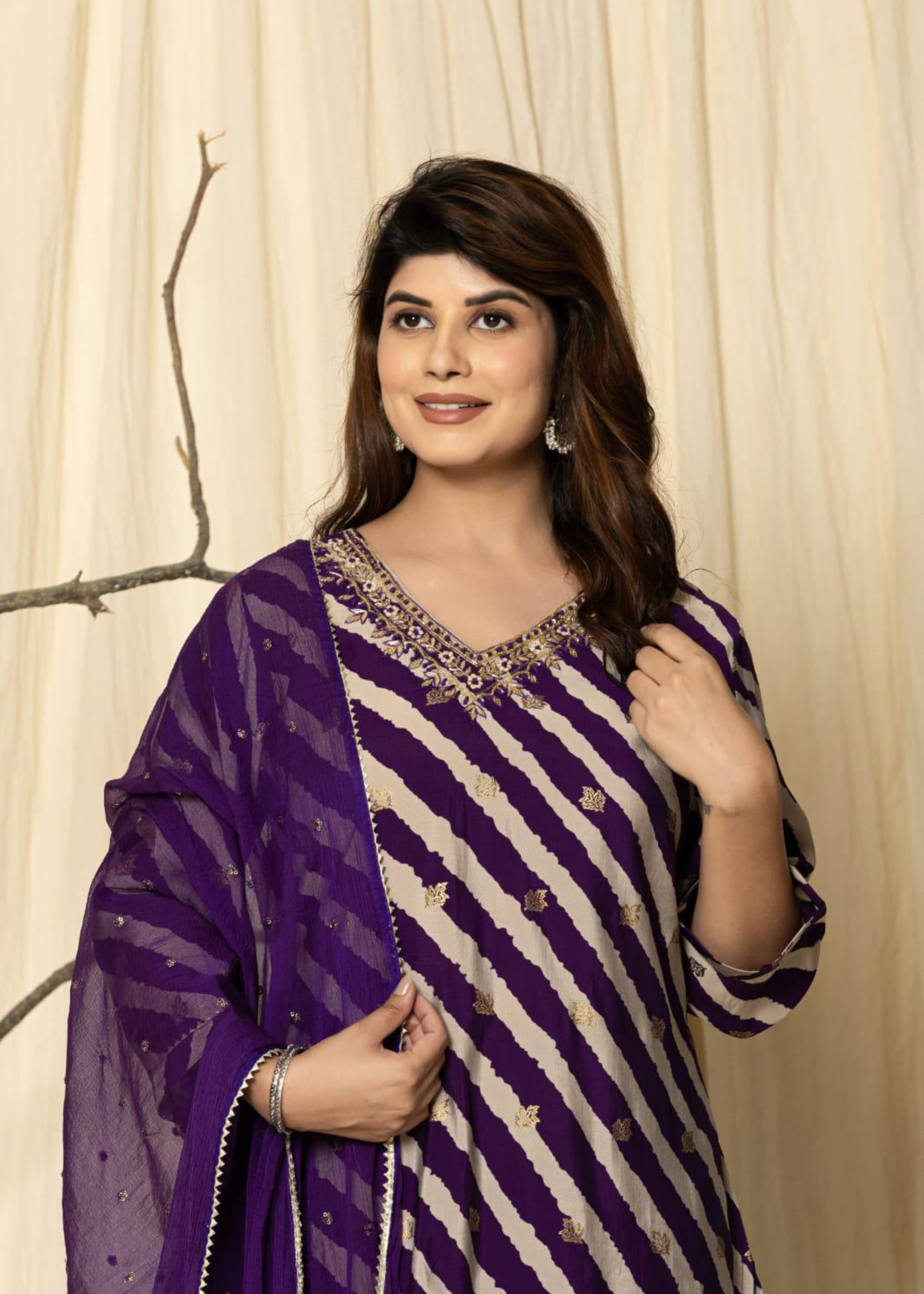purple leheriya straight fit kurta with pant