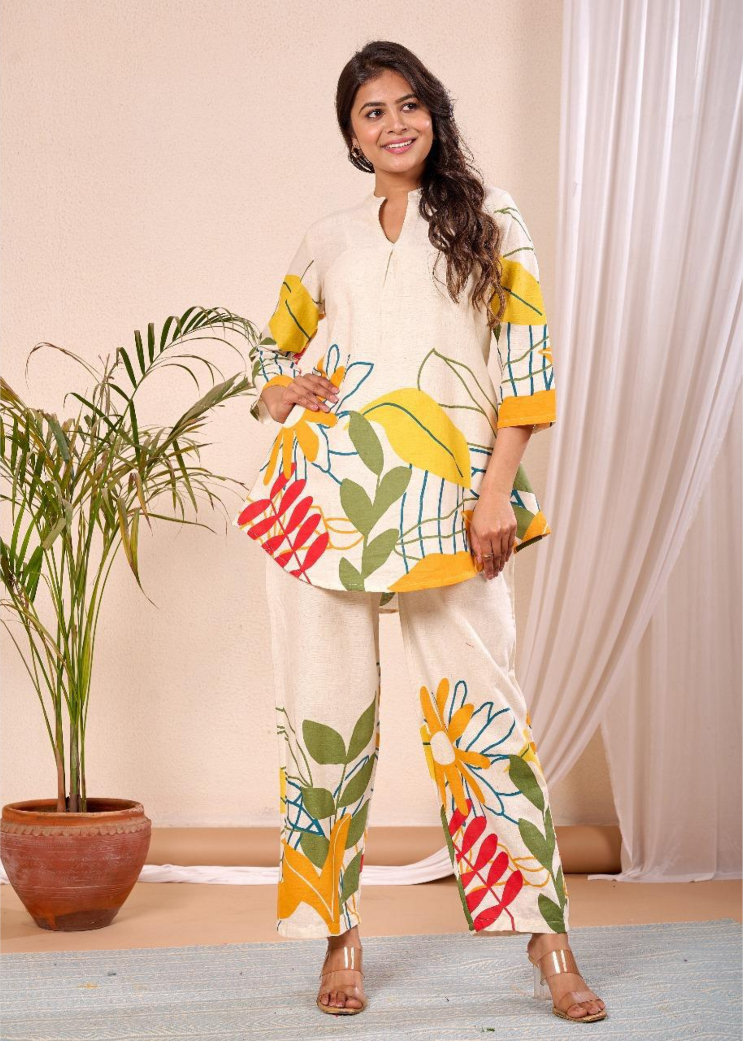 floral printed khadi co-ord set