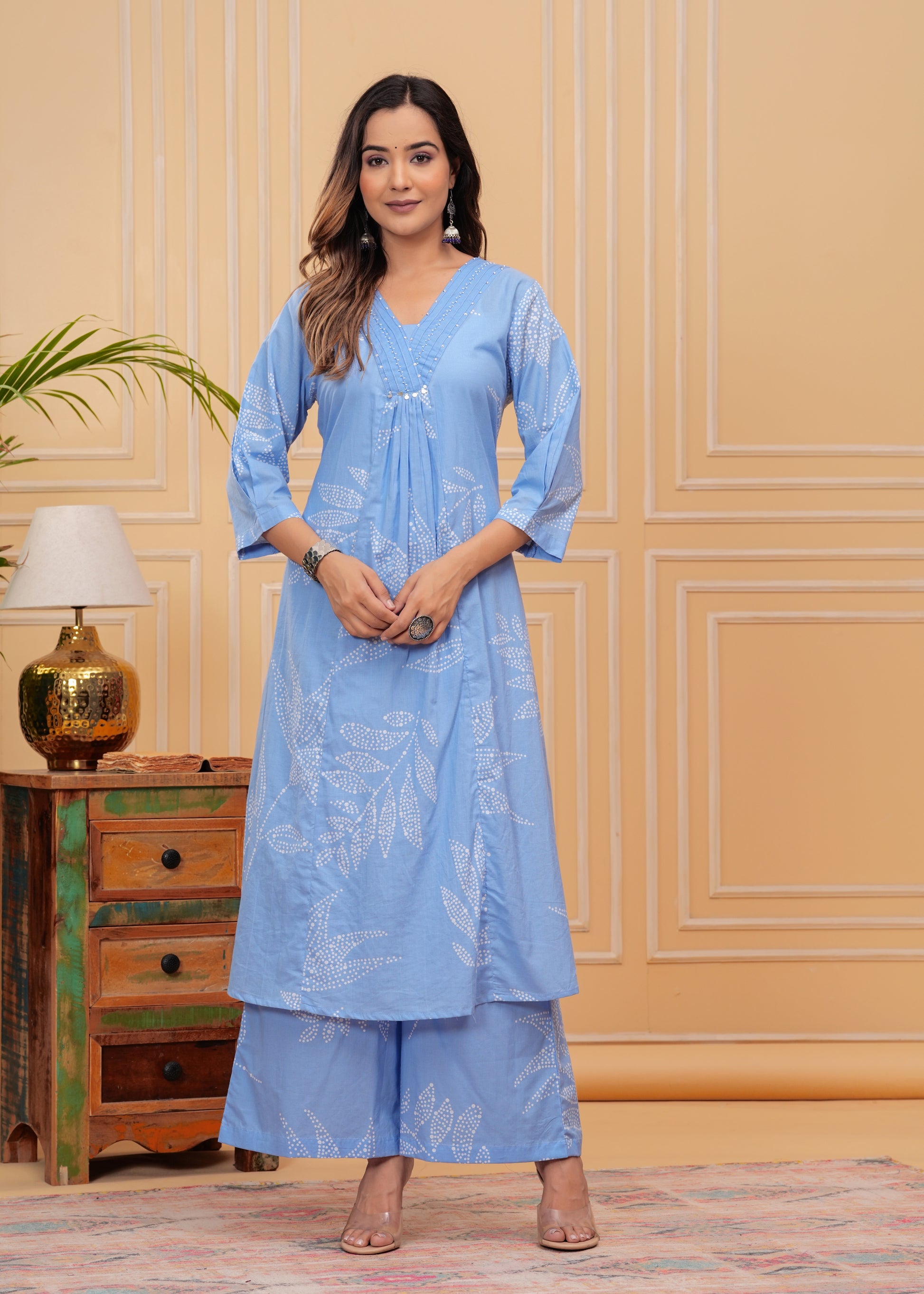 Classic blue A-line kurta set designed for effortless elegance and versatility.