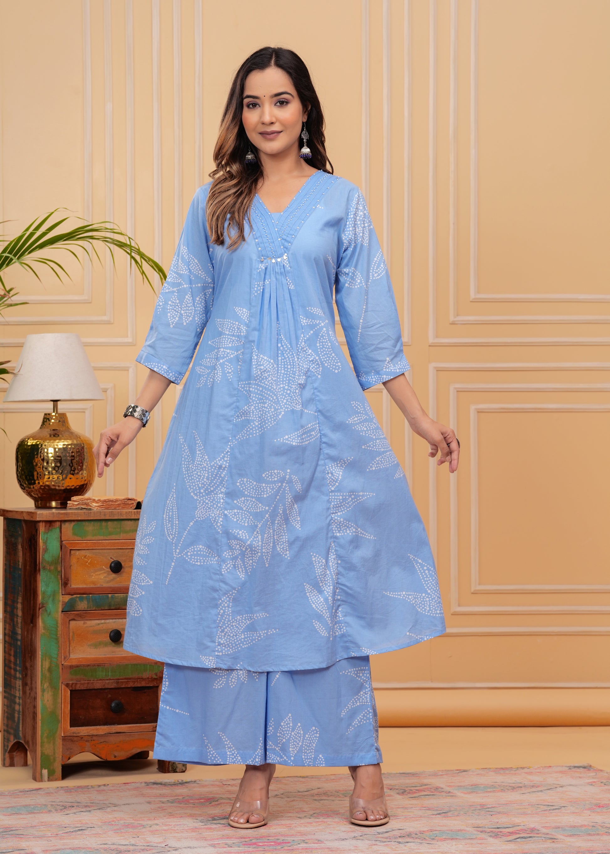 Lightweight and breathable blue A-line kurta set, perfect for all-day wear.