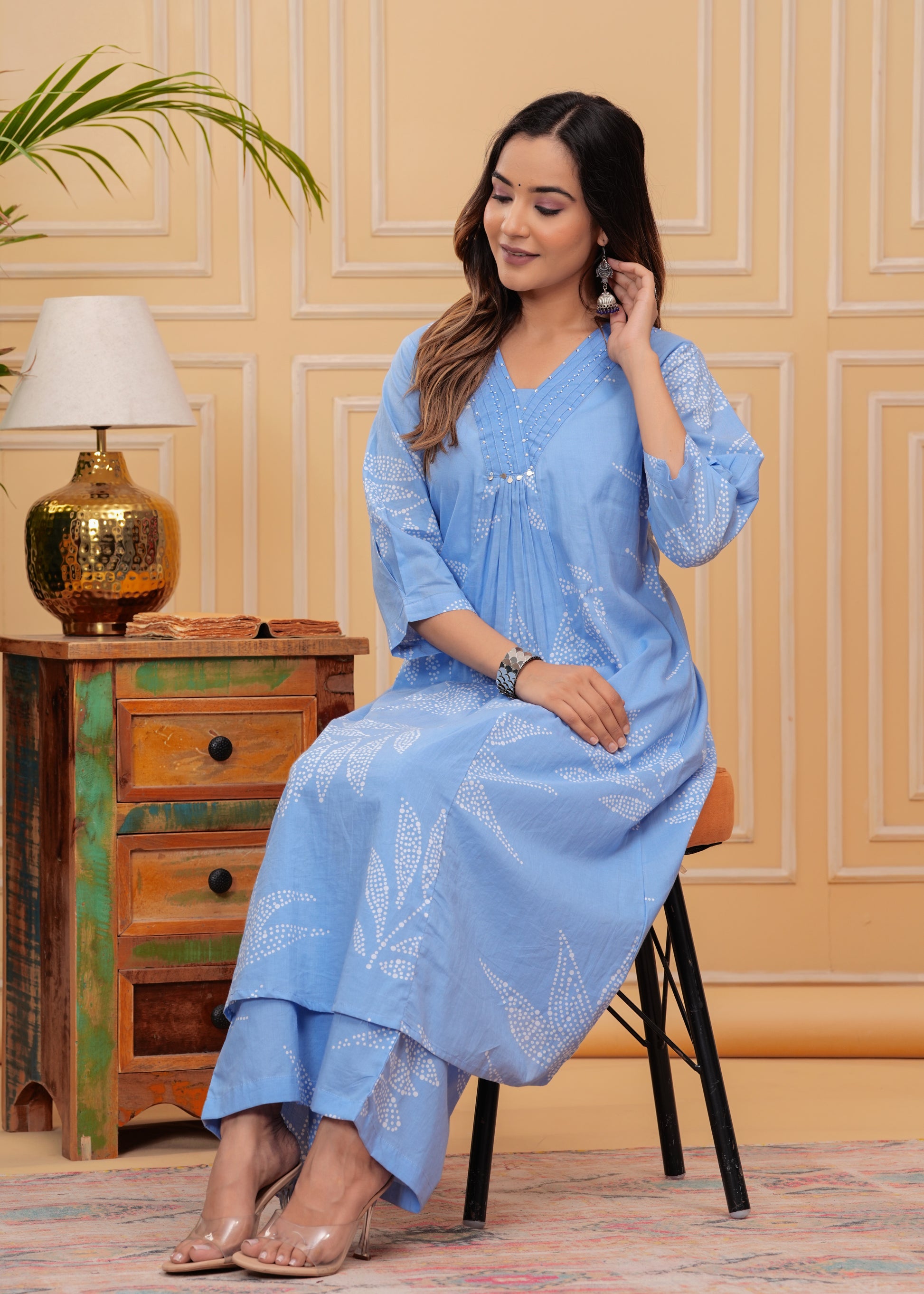 Elegant blue A-line kurta set featuring a flattering silhouette for a sophisticated ethnic look.