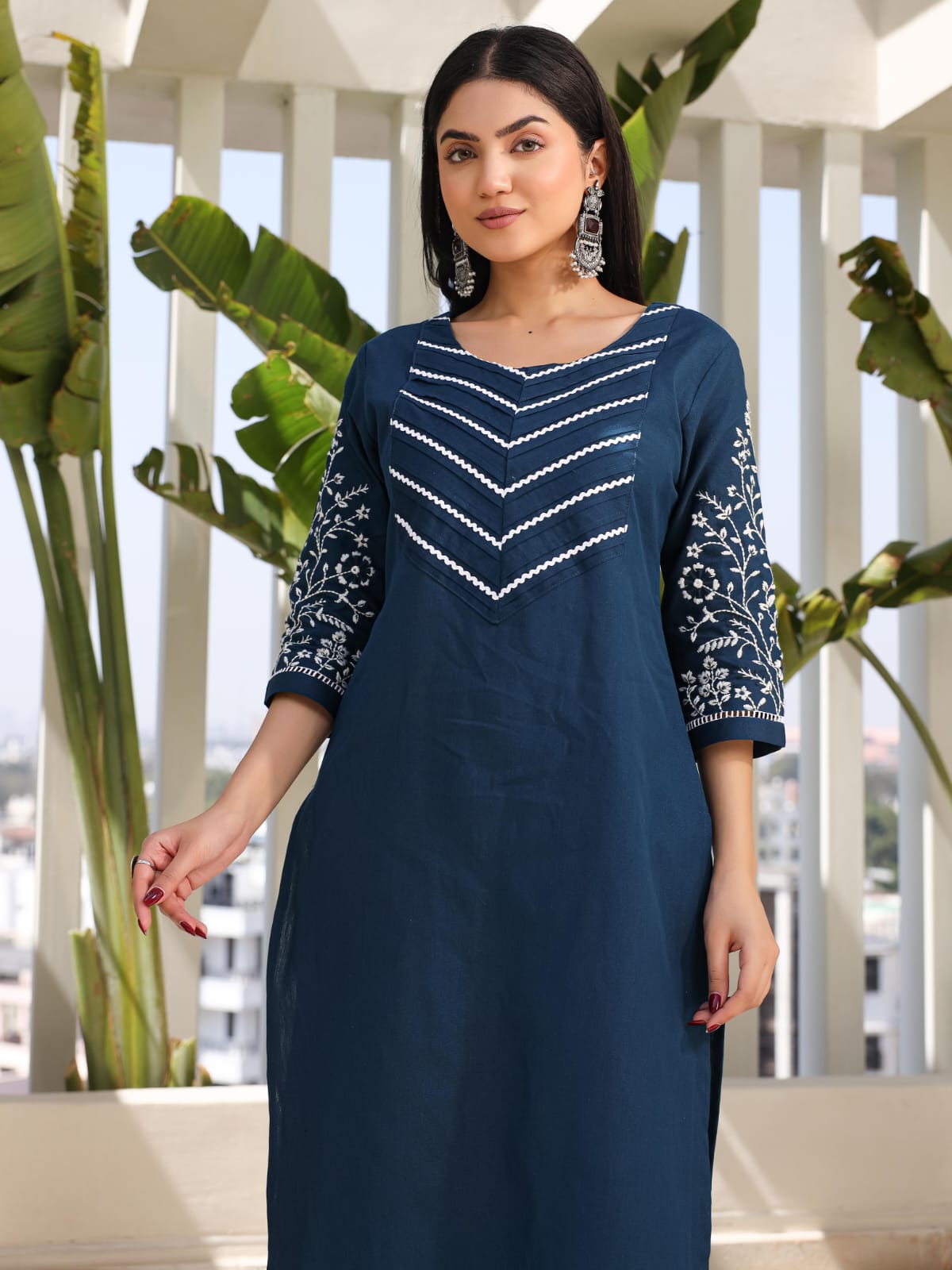 Elegant navy work essential kurta set designed for a professional yet stylish look.