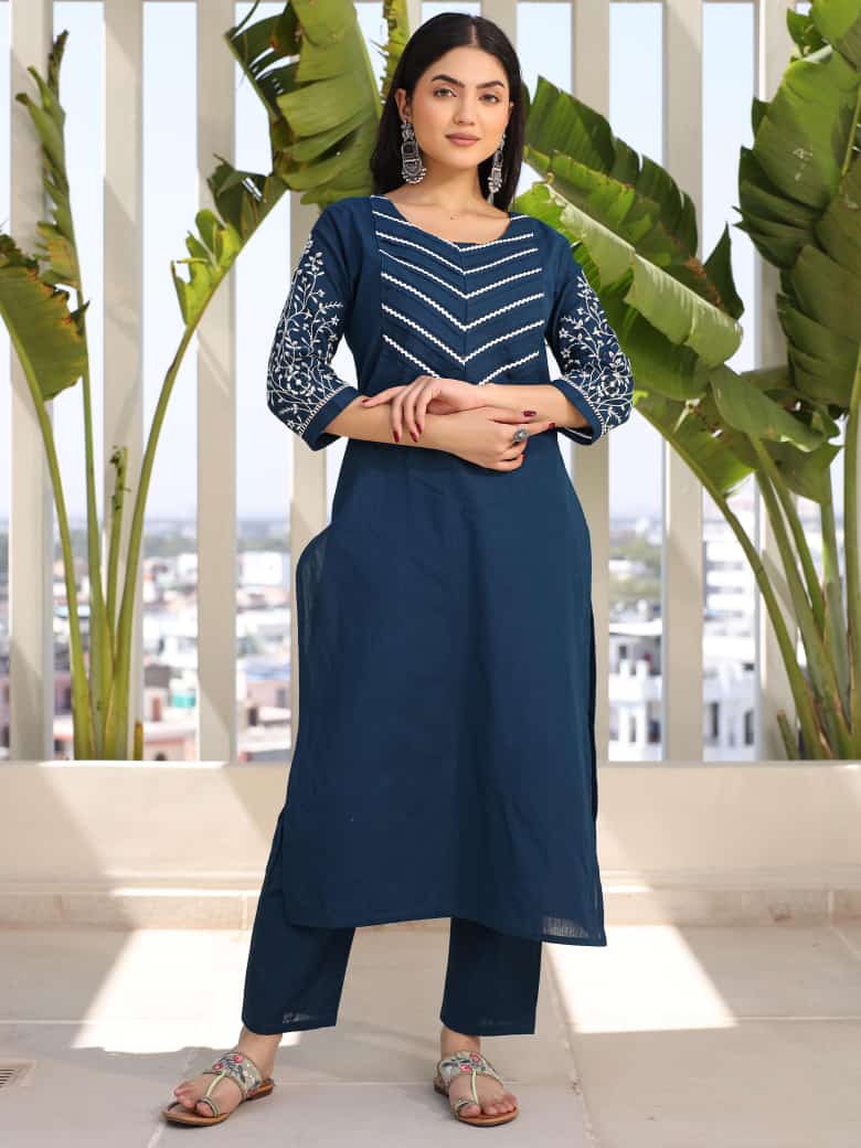 Elegant navy work essential kurta set designed for a professional yet stylish look.