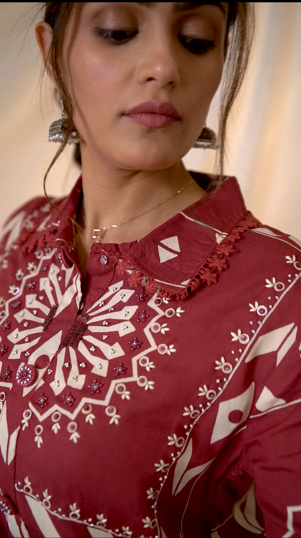 Elegant royal maroon A-line kurta set designed for a timeless and sophisticated ethnic look.