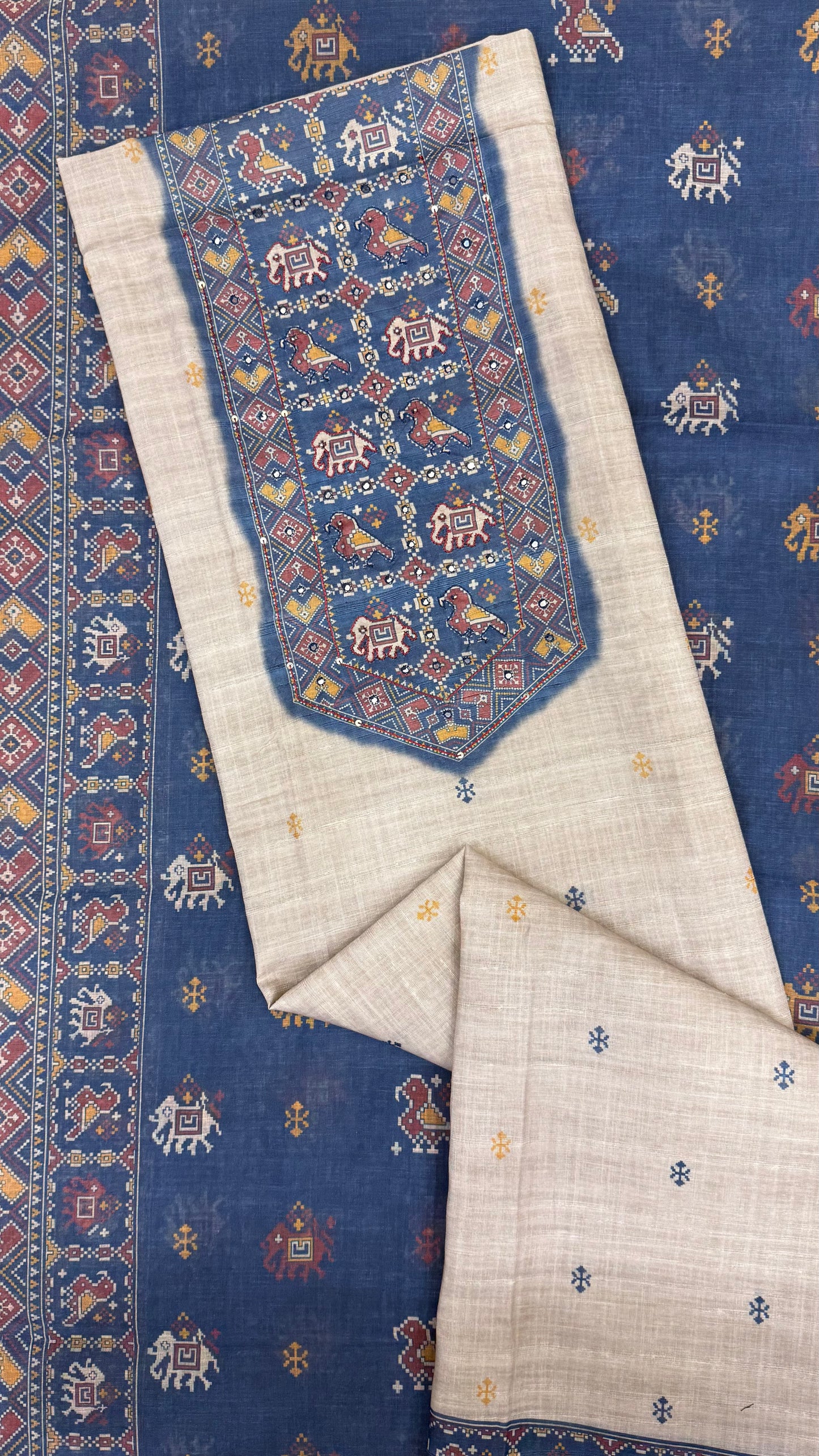 Classic Indigo & Ivory Patola Suit Set