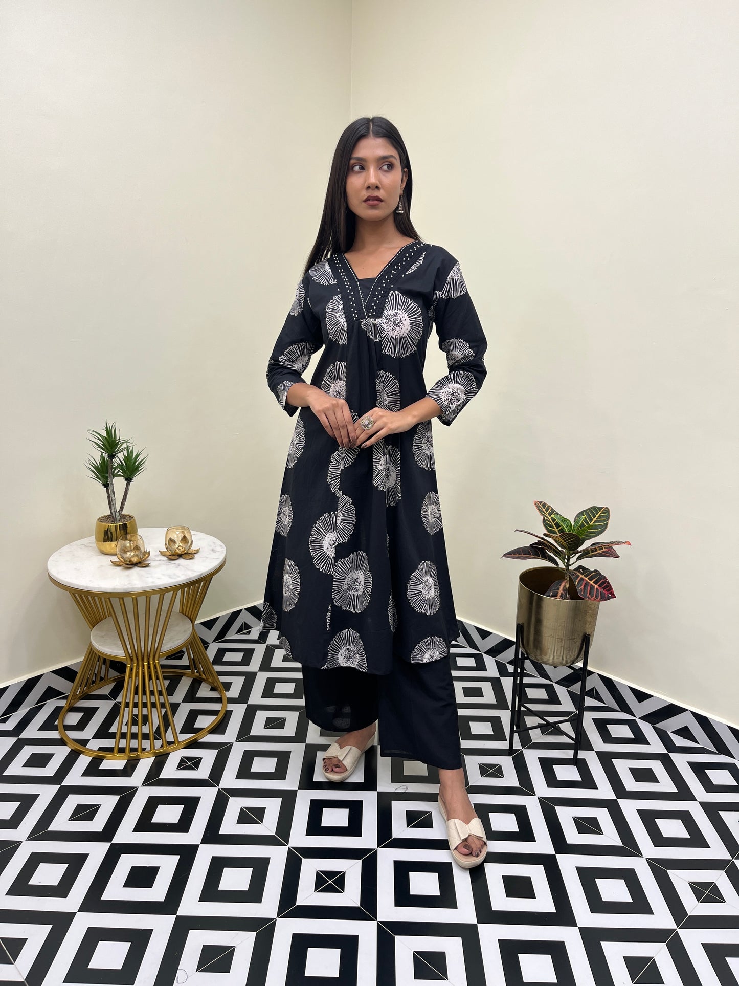 Ketki A Line Kurta Set - Black