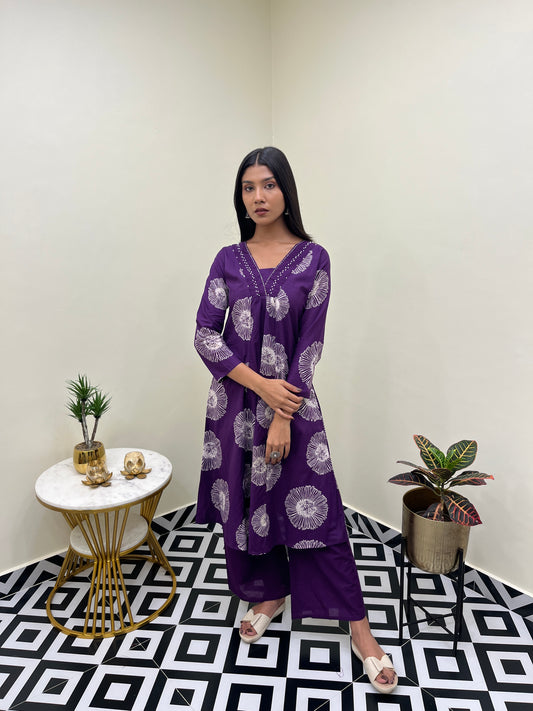 Ketki A Line Kurta Set - Purple