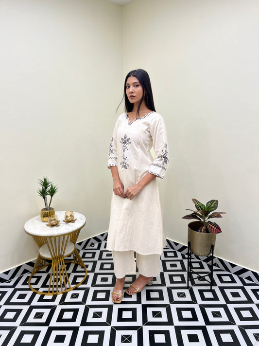 White Barkha Cotton Kurti Set