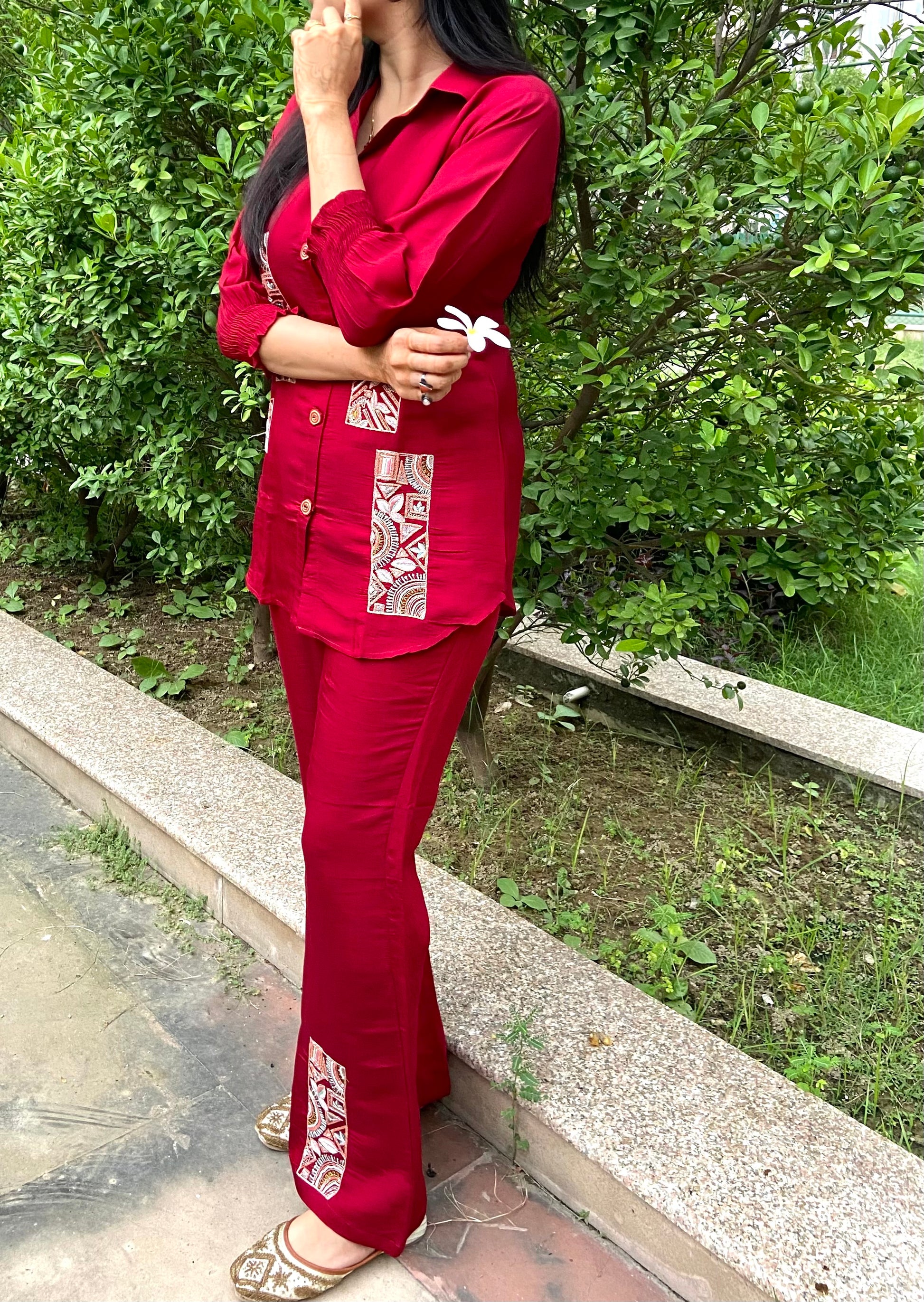 Elegant and vibrant fiery red co-ord set for women, ideal for casual and party wear.