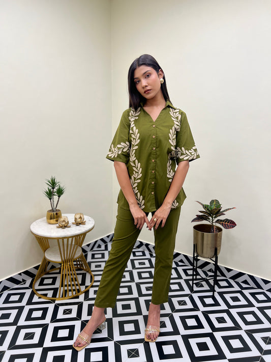 Botaniq Olive Floral Co-Ord Set