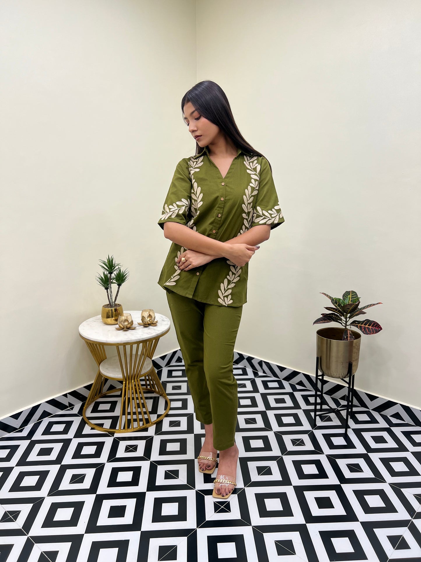 Botaniq Olive Floral Co-Ord Set