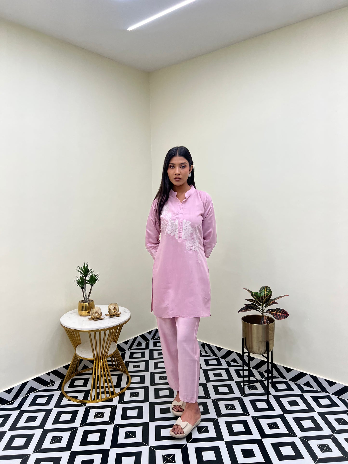 Ice Pink Embroidered Co-ord Set