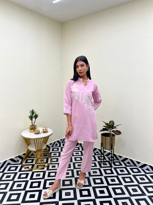 Ice Pink Embroidered Co-ord Set