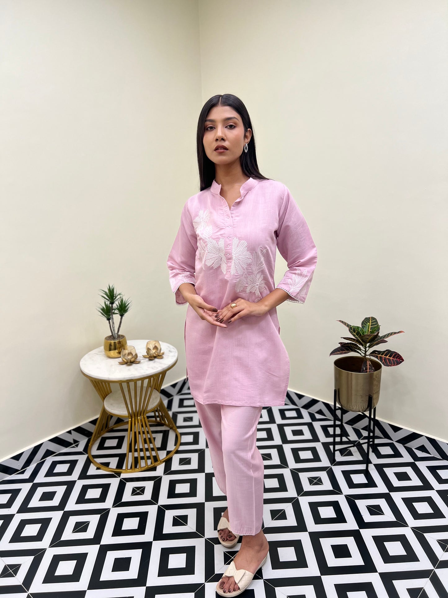 Ice Pink Embroidered Co-ord Set