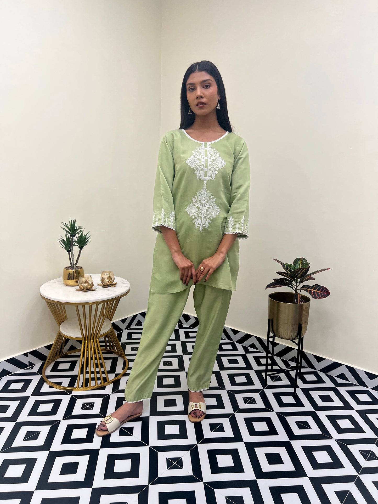 Pista Green Embroidered Co-ord Set