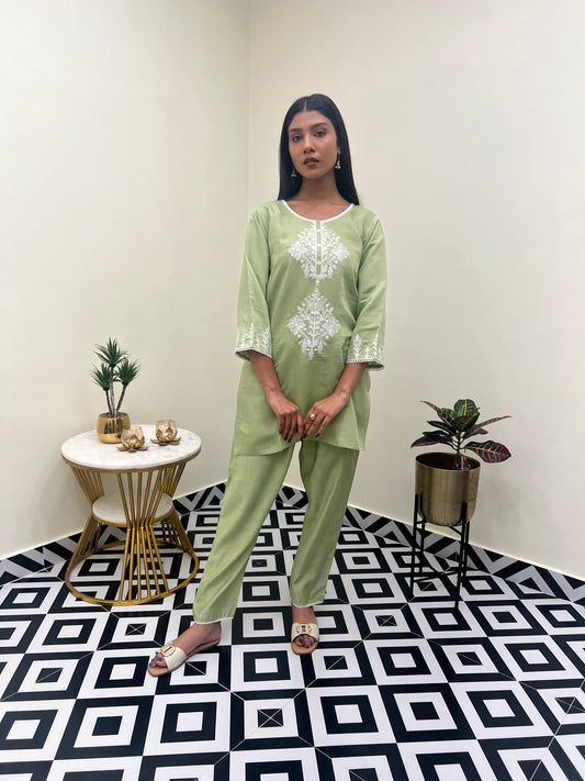 Pista Green Embroidered Co-ord Set