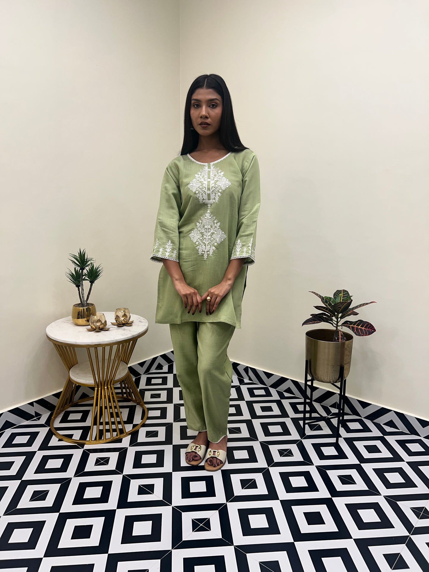 Pista Green Embroidered Co-ord Set