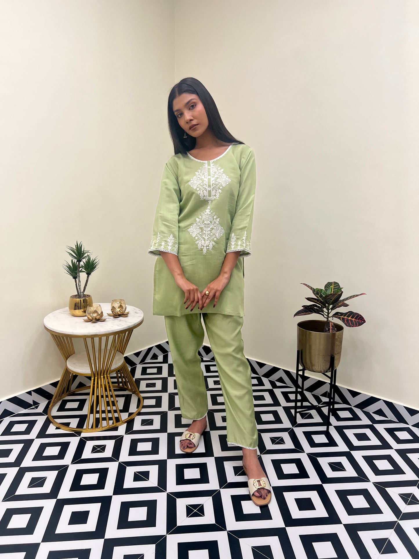 Pista Green Embroidered Co-ord Set