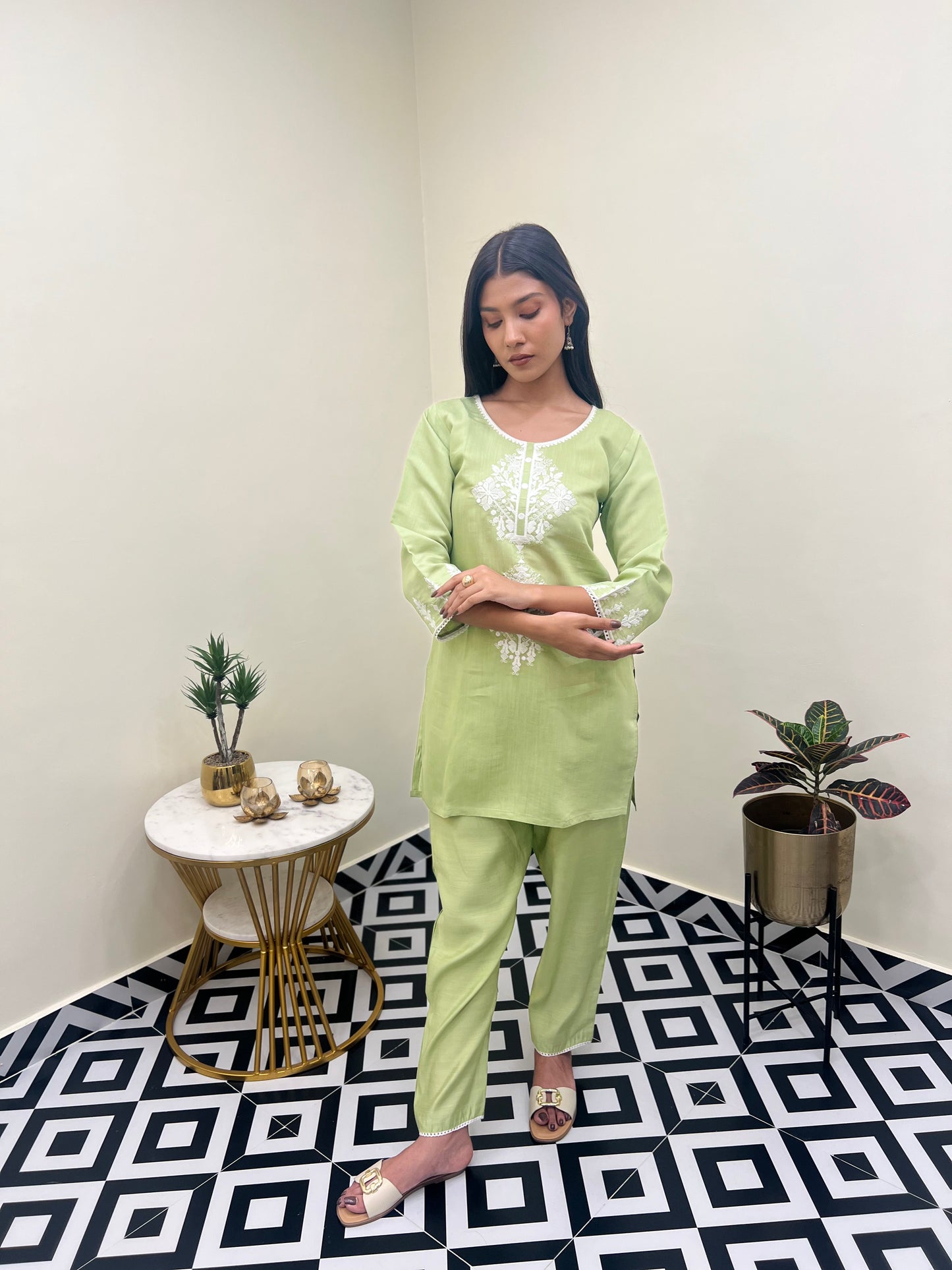 Pista Green Embroidered Co-ord Set