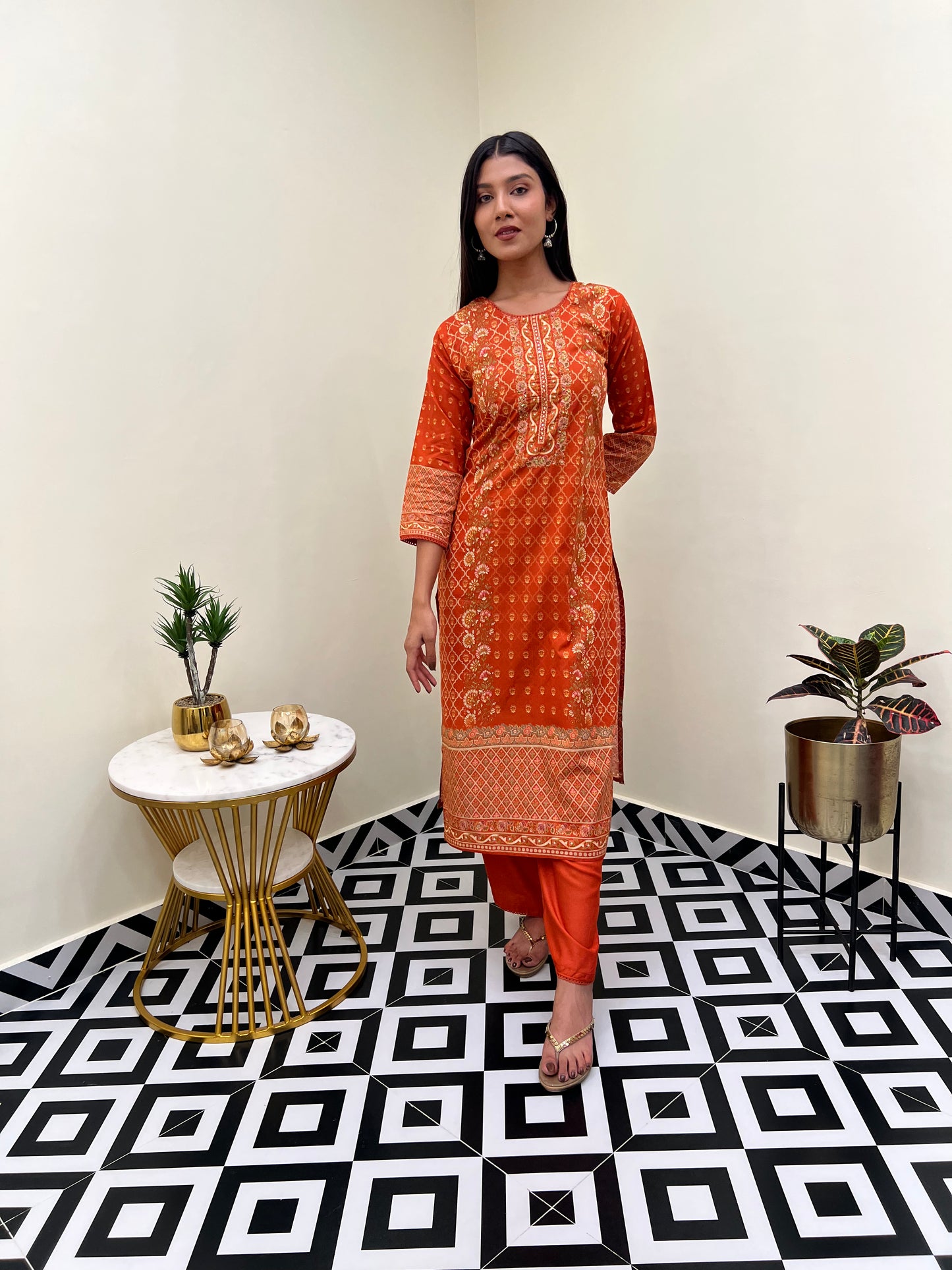 Orange Ethnic Elegance Kurta Set