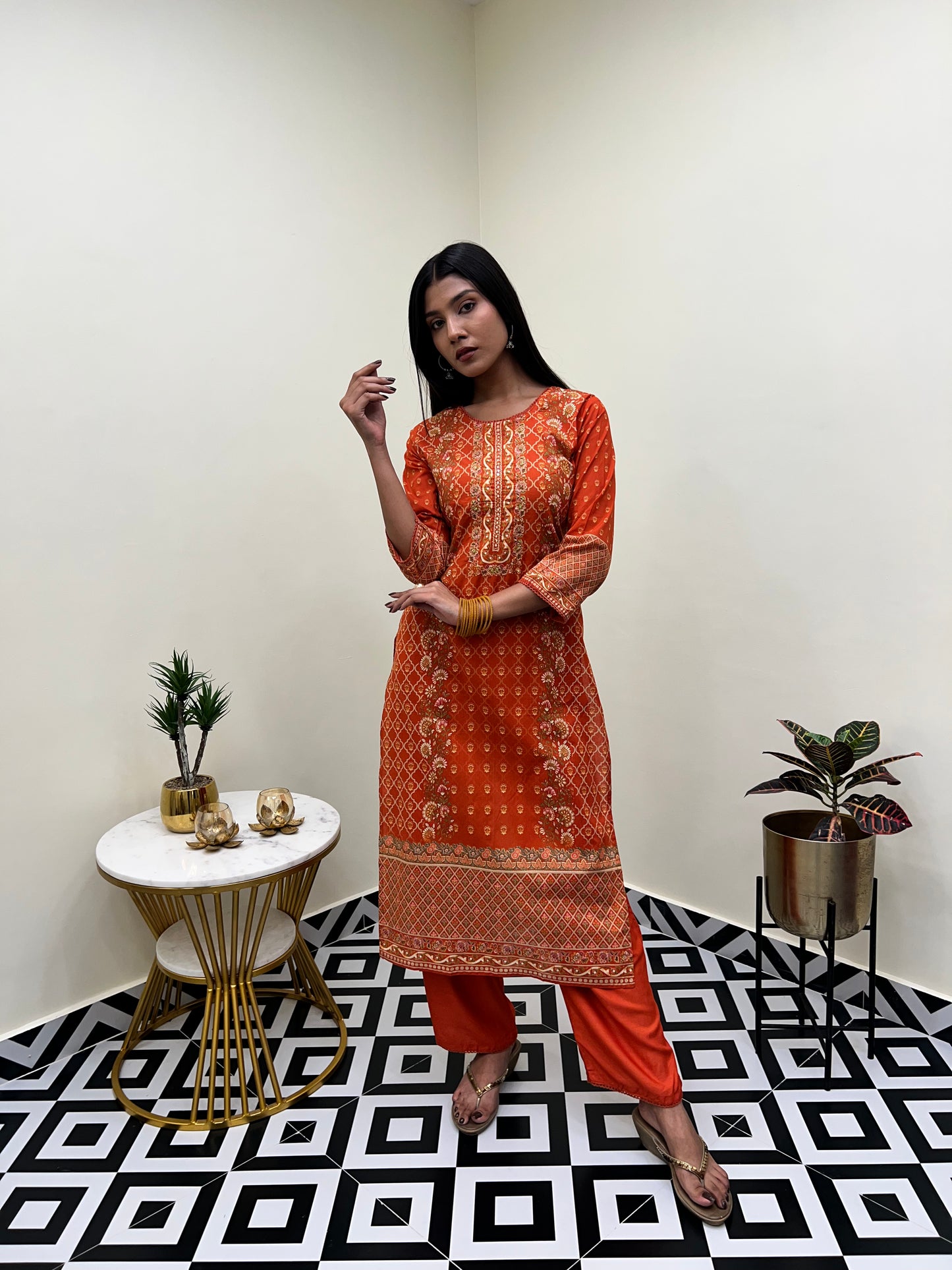 Orange Ethnic Elegance Kurta Set