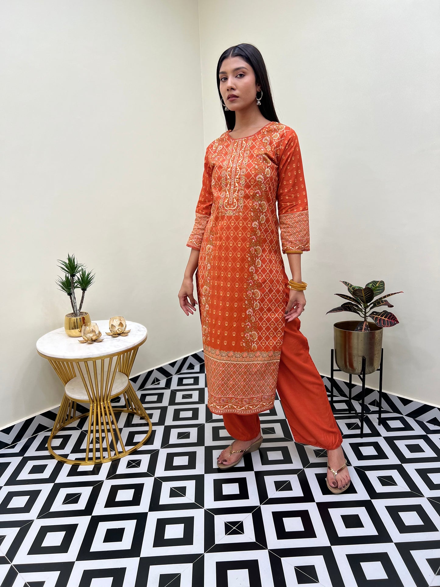 Orange Ethnic Elegance Kurta Set