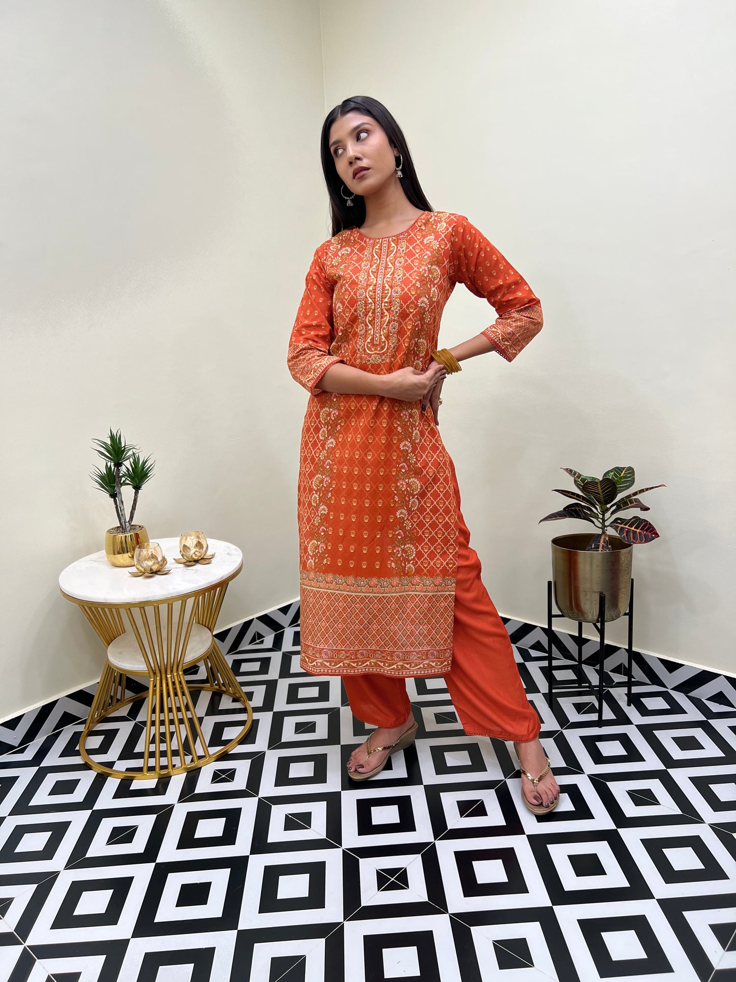 Orange Ethnic Elegance Kurta Set