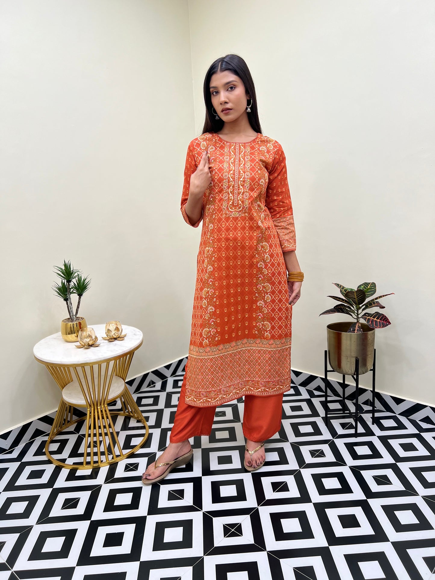 Orange Ethnic Elegance Kurta Set