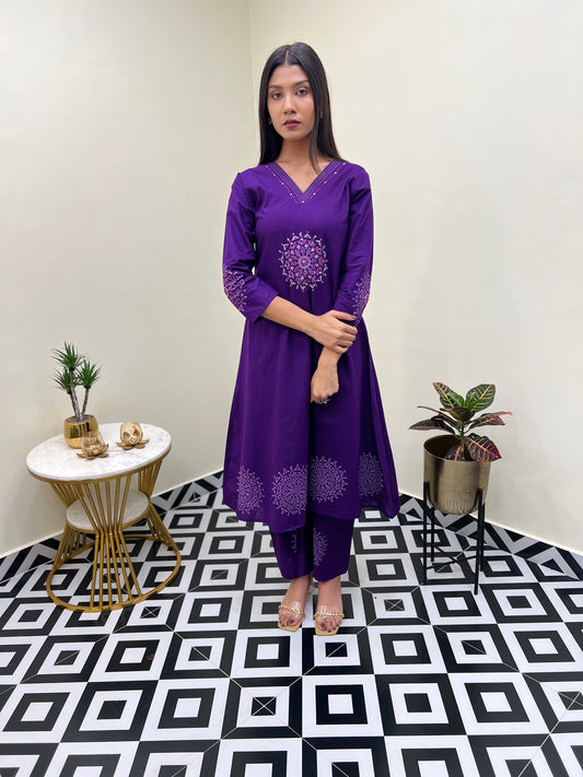 Sanganeri Grace Buta A Line Set - Purple