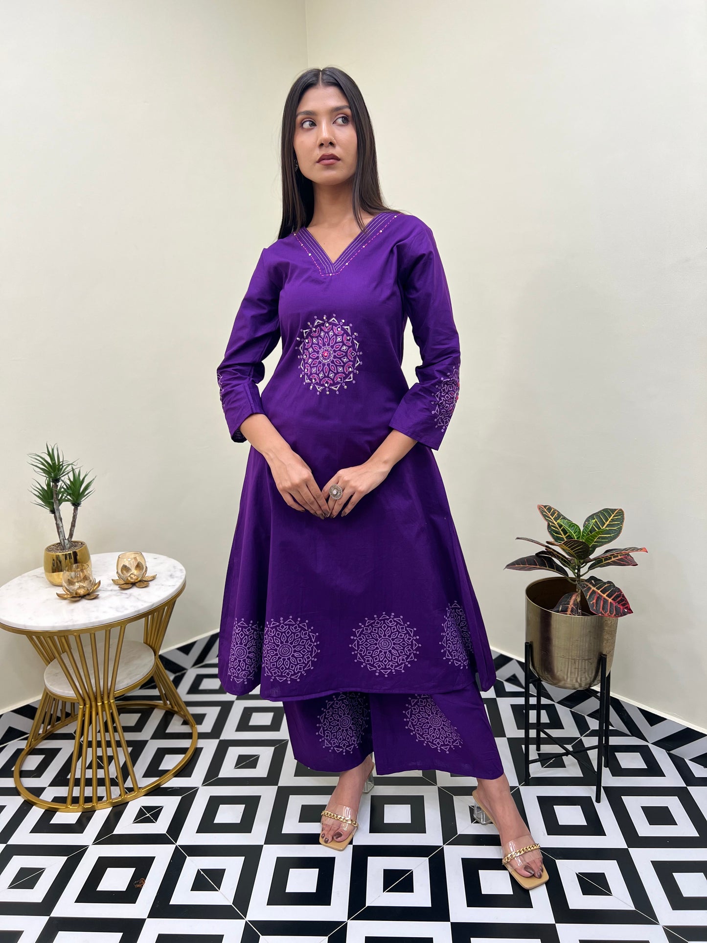 Sanganeri Grace Buta A Line Set - Purple